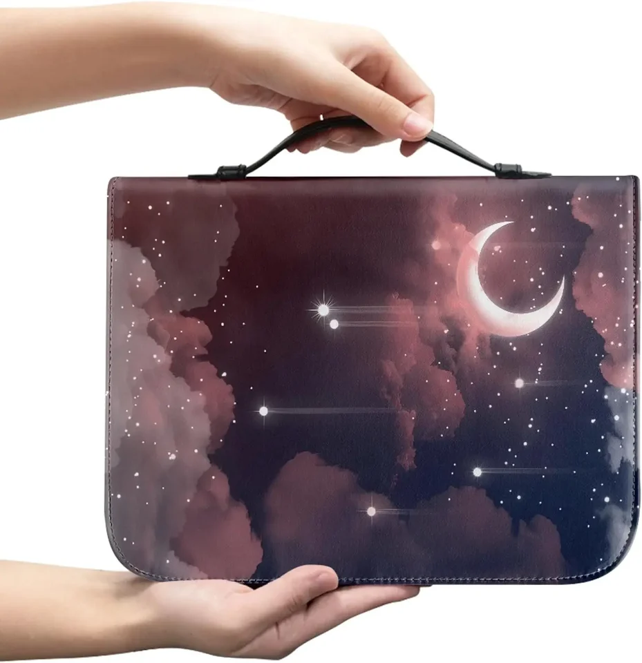 Moon Star Space Bibl Cover pre detské kožené biblické obaly pre ženy s rukovlnou a zipsovou biblicou prepravou prípadov kresťanský darček