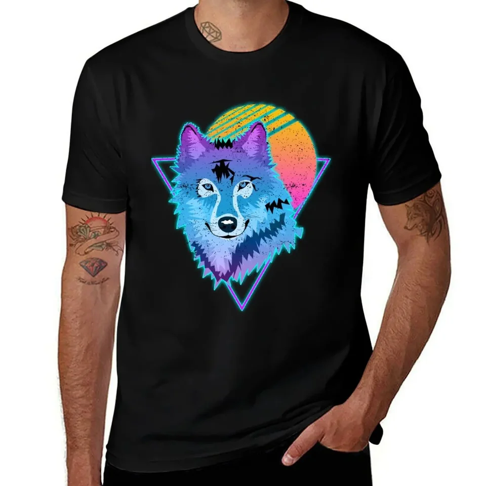 Moon Wolf Vaporwave estetický anime japonské tričko Plocha hippie oblečenie luxusné tričko Plain T tričká Men