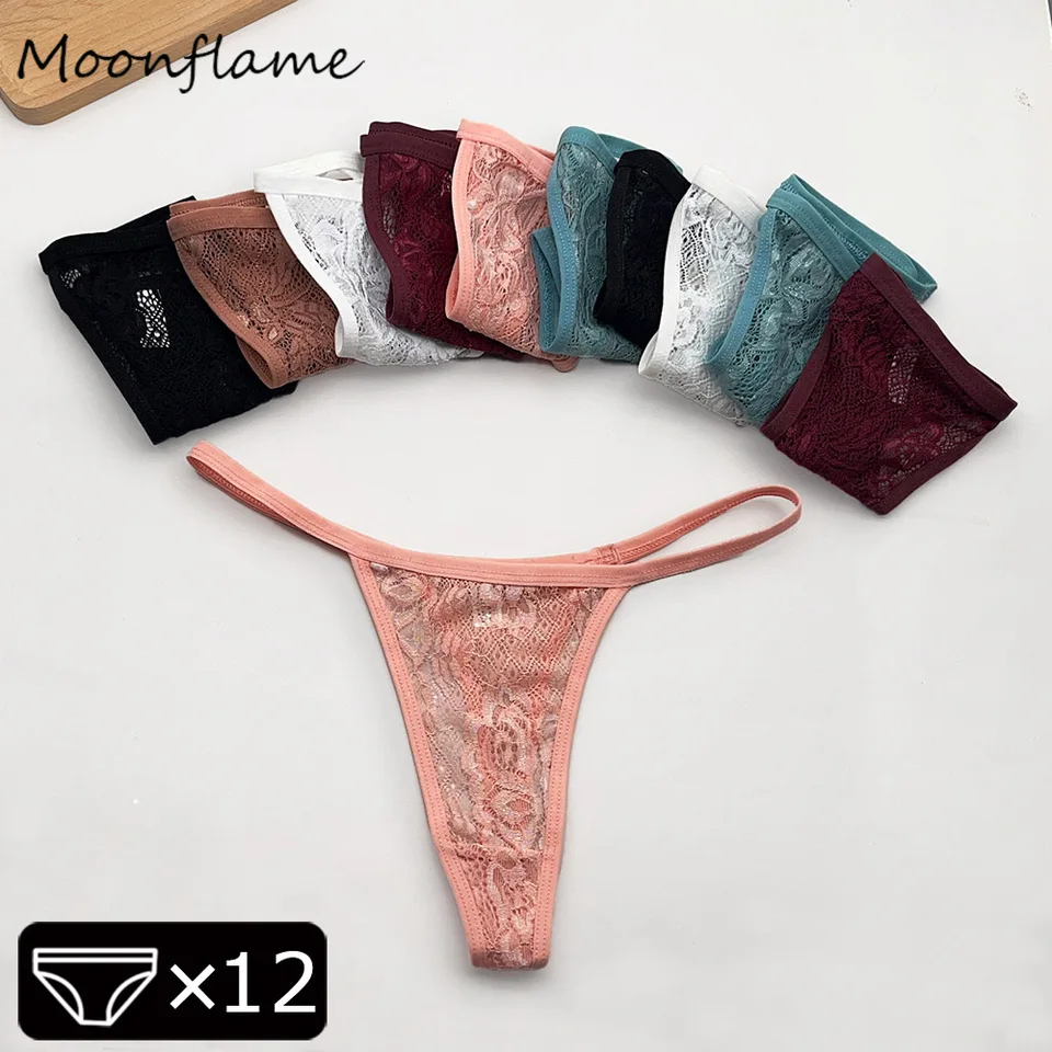 Moonflame 12 ks/set sexy čipky tangá pre ženy s nízkym vzostupom Žena Priedušné spodky sexy spodné prádlo dámske nohavičky