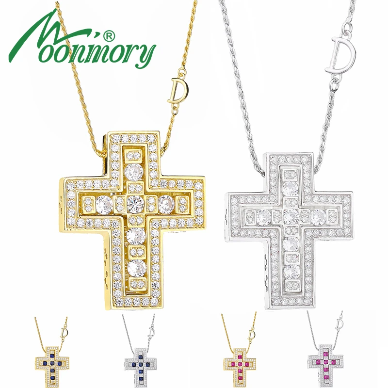 MoonMory 2019 925 Sterling Silver Belle Double Cross so zirkónom CZ prívesok dlhý reťazový list D Náhrdelník Japonské muži šperky