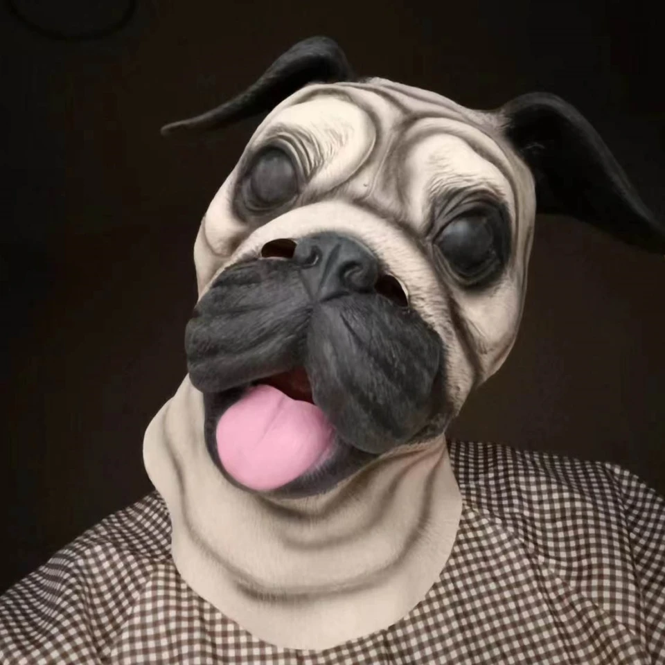 Mops psie zvierací gumová maska ​​maska ​​zvierat maska ​​Maska divokého psa nad hlavou latex zoologická záhrada Fancy Party Masquerade Movie Cosplay prop