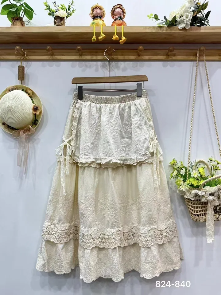 Mori dievča sladké čipky sukňa Žena Japonsko Štýl Loose Cotton Underskirt Princess Midi Petticoat Sukňa Faldas Mujer Faldones ods.