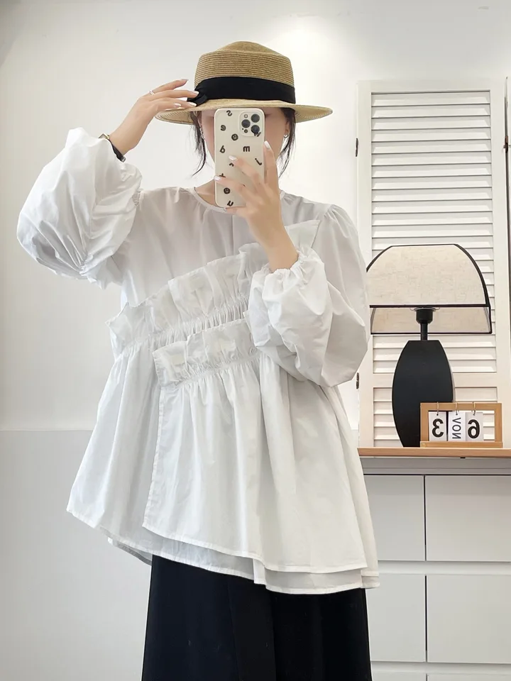 Mori kei oblečenie japonský retro dizajn s dlhým rukávom prešpinené pevné košele a blúzky bavlnené dámske biele košele lolita oblečenie