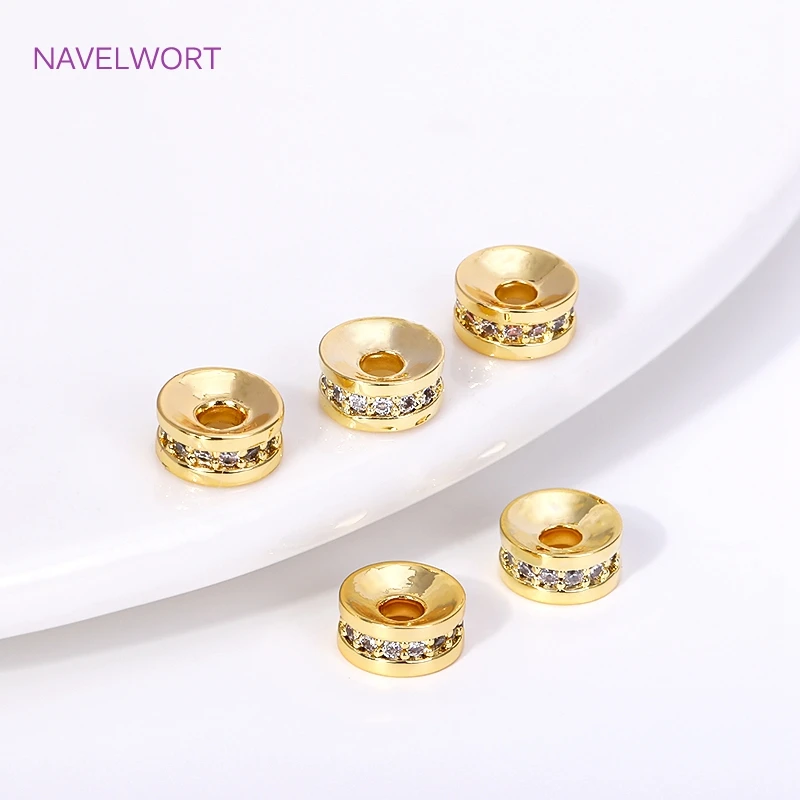 Mosadz 6 mm okrúhle vykladané korálky zirkónovej medzery pre remeslá na výrobu náramkov, 18k zlaté spacerové korálky, Veľkoobchod šperkov