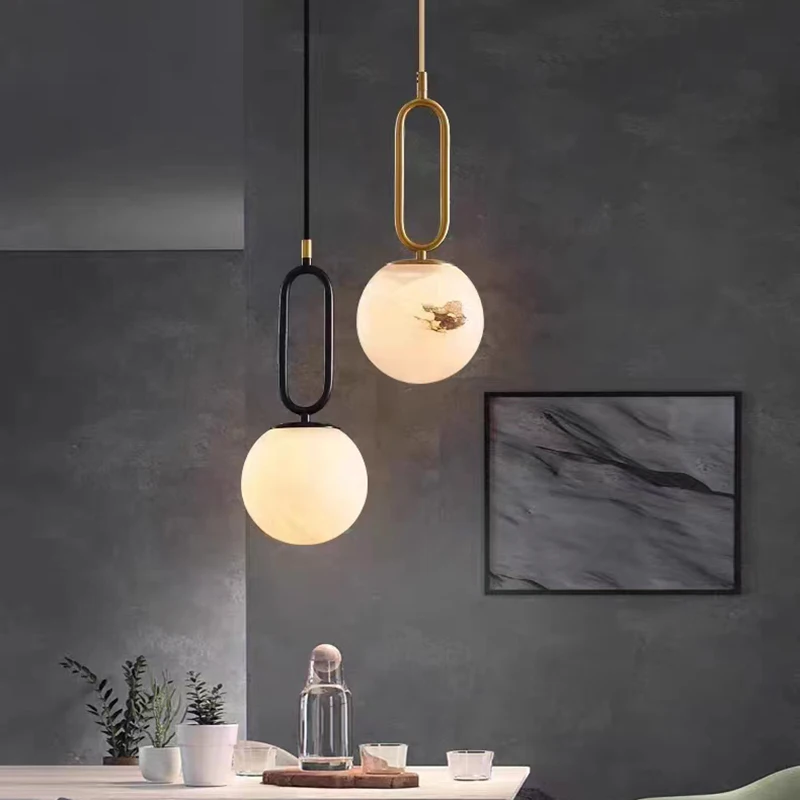 Mosadz LED závesné svetlá Prírodné mramorové jedáleň Spálňa Kuchyňa visiace lampa Čierne zlaté medené šnúry nastaviteľné G9 žiarovka