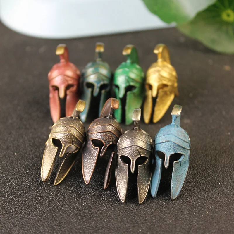 Mosadz staroveké grécke spartan bojovník jazva na jazve prilba dáždnik nôž korálky šperky DIY paracord keyring keyring prívesok prívesok