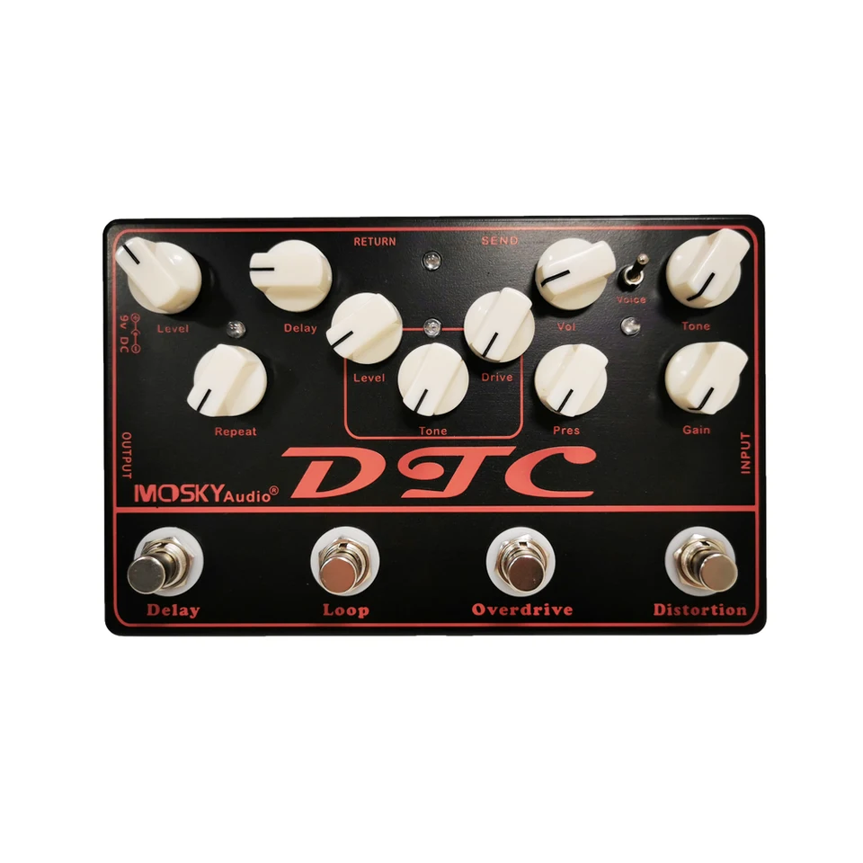 Mosky DTC 4-v-1 Elektrické efekty elektrickej gitary pedálu + Overdrive + slučka + oneskorenie True bypass Guitar Diely and Accessories
