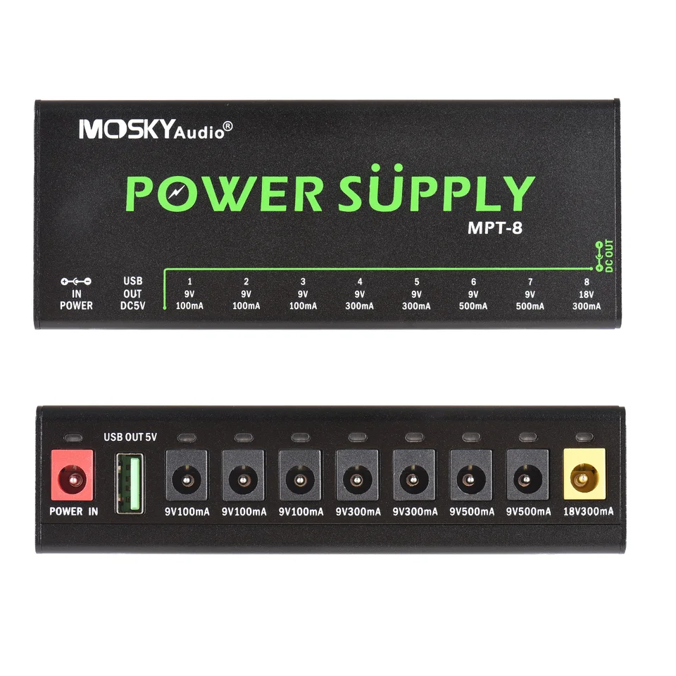 Moskyaudio 8-kanálový gitarový pedál napájací zdroj s nezávislým skratovým ochranným obvodom LED indikátorom indikátora pedálu