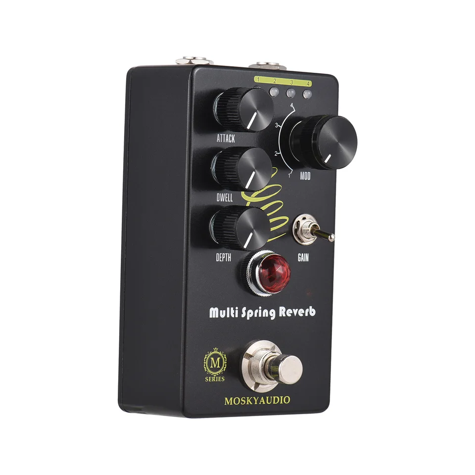 Moskyaudio Multi Spring Reverb Guitar Reverb Effects Pedal Attack/Byd/Hĺbka/zisk/gombík 4-režim DC 9V Guitar Pedal True Bypass