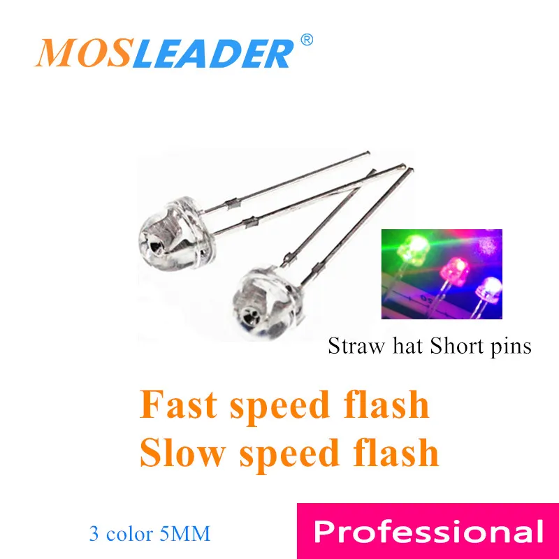 MOSLEADER 5 mm 1 000 pcs RGB Straw klobúk LED rýchly blesk pomaly blesk LED trojfarebné 2P krátke kolíky Priehľadné červené zelené modré 3 Farba