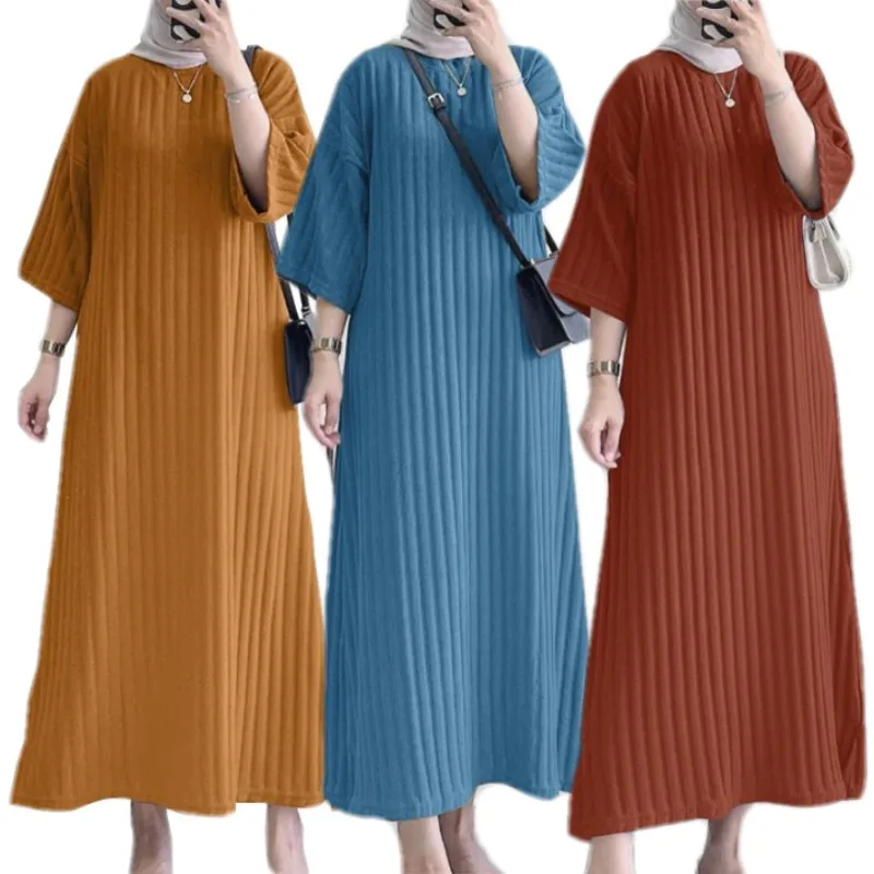 Moslim Abaya Dubaj Turecko Jednoduché masívne farebné odevy islamské neformálne rúcho Ženy s krátkym rukávom voľné šaty arab kaftan femme