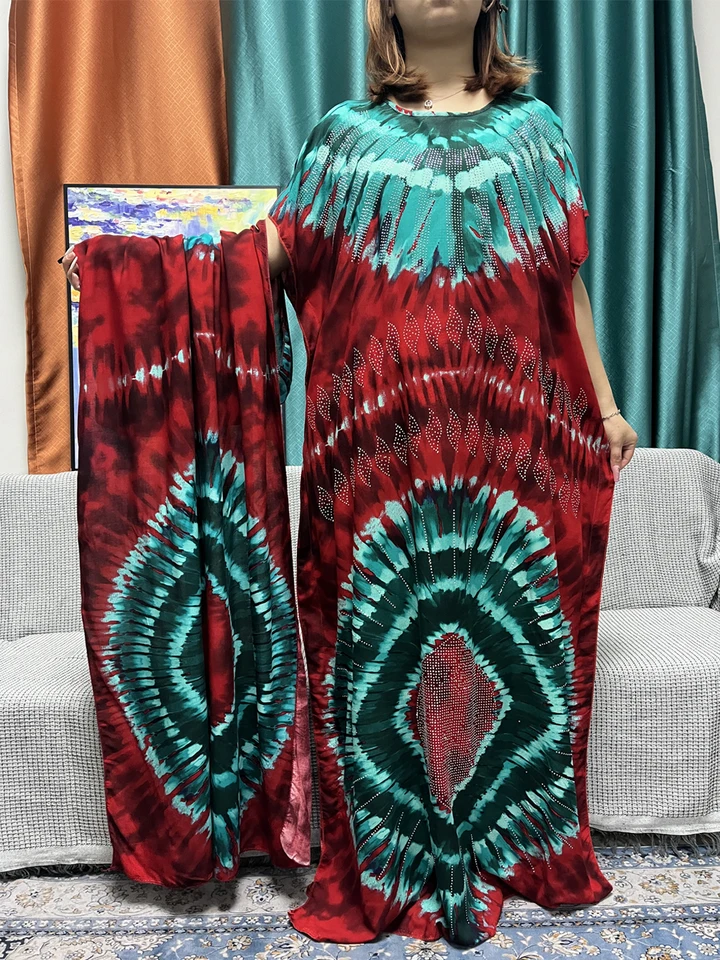 Moslimské potlačené abayas pre ženy Diamonds bavlna voľný femme rúcho marocké kaftan africké islamské šaty s 160 x 80 cm šatkou