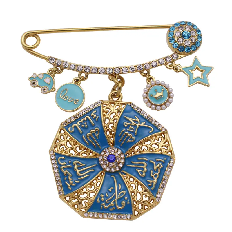 Moslimský islam Mohammed Alah Turkish Evil Evok Hidžb Crystal Crystal Ocel Pin Broš