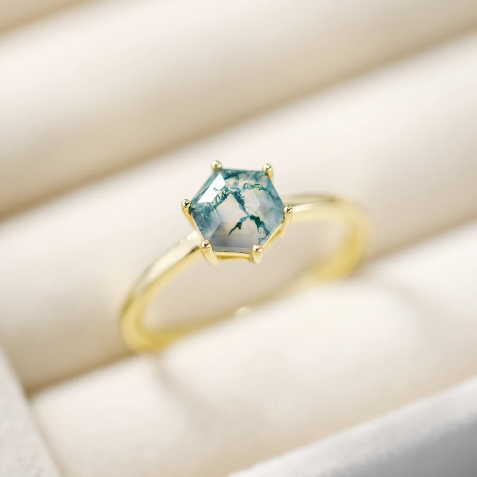 Moss Achate Ring Set pre ženy 925 Sterling Silver Band Promise šperky 7*7 mm prírodný drahokam veľkoobchodné svadobné darčeky Trendy