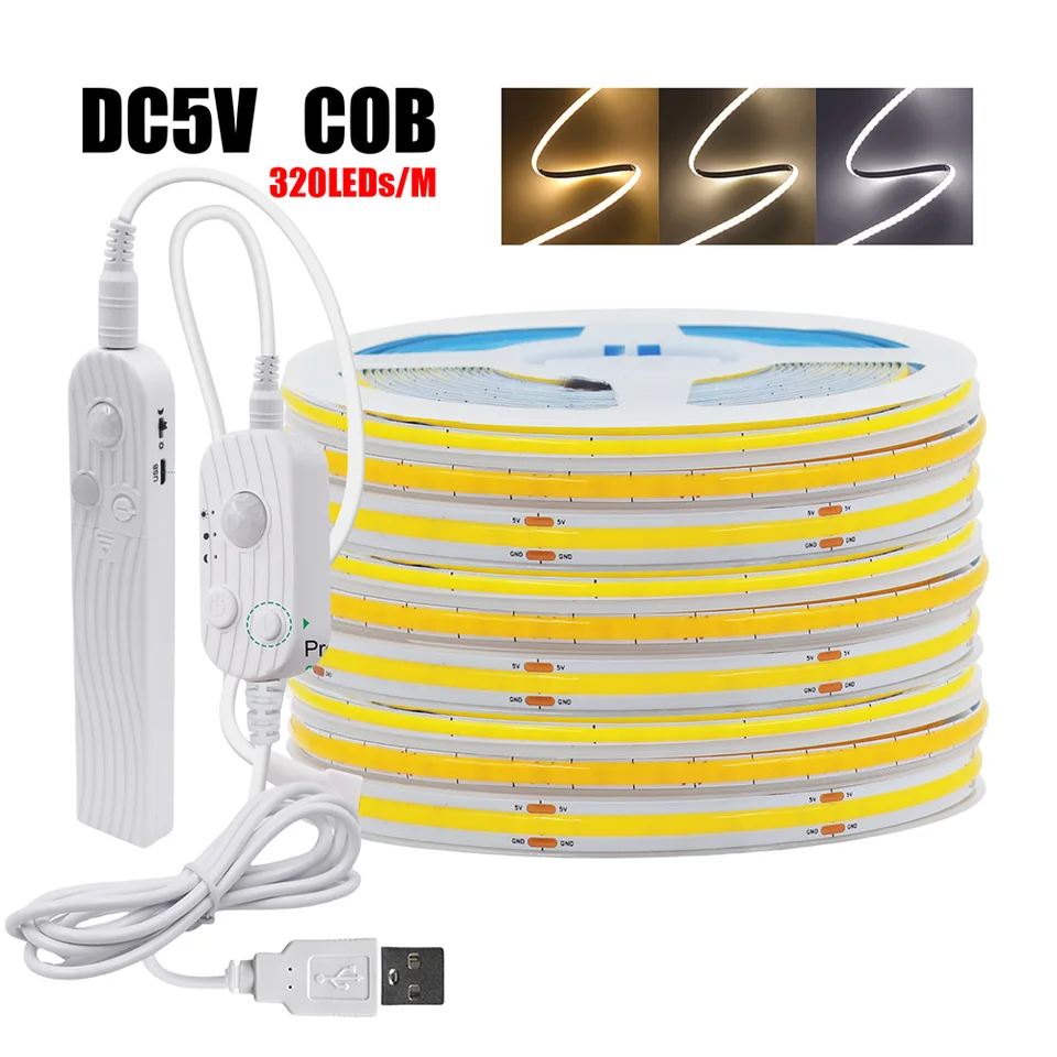 Motion Sensor LED COB Light Strip Battery USB napájaná 5V automatické zapnutie/vypnutie vložky Diód