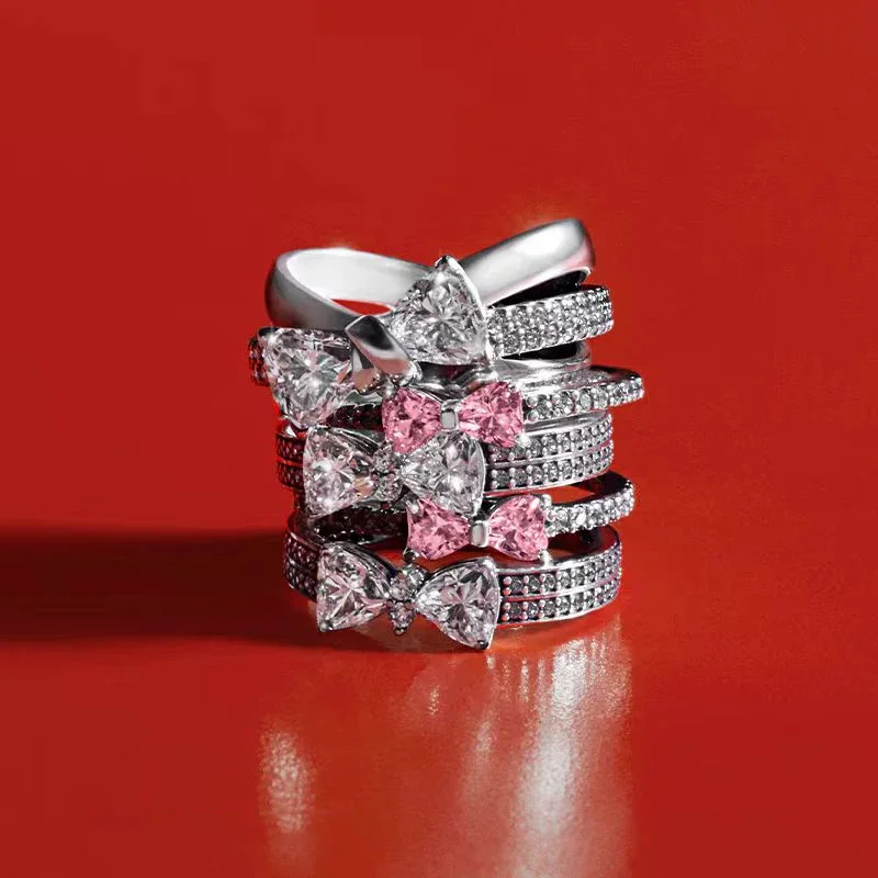 Moto 2024 Nový Pandora Ring Ring Starlight Pink Gemstone Butterfly Ring Multi-Loop Wrap Ring Dámske dámy sladké sexy príslušenstvo