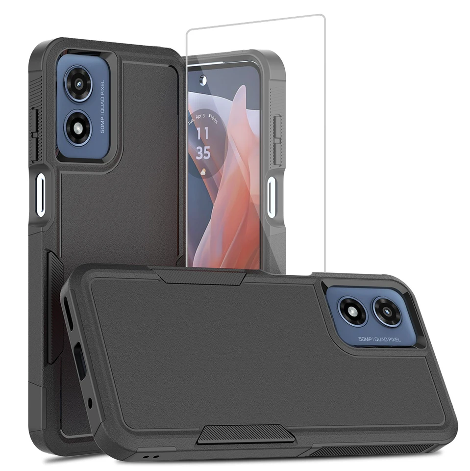 Moto G Play 2024 4G Ochranné puzdro na puzdro Shock odolný voči duálnemu vrstve Tvrdý kryt pre Moto G Play 2024 4G s ochrancom obrazovky