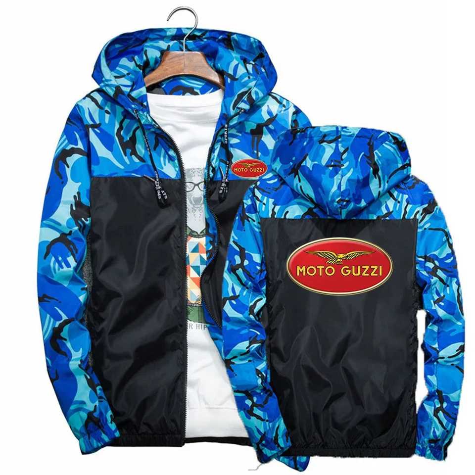 Moto Guzzi 2024 Pánske nové rukávy Zosiahnuté maskovacie bundy Windbreaker Sport Slim Fit Zipper Hoodies Coats Tops Clothing