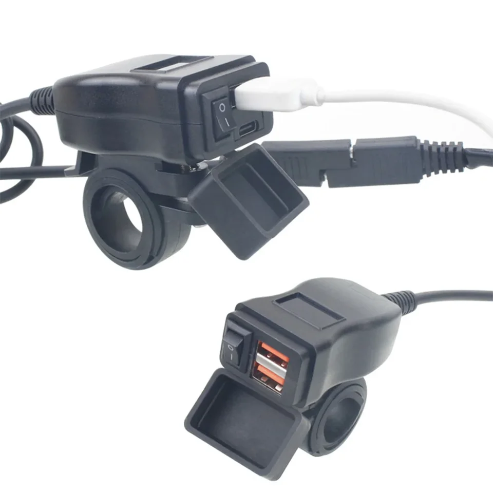 Motocykel 60W USB Rýchla nabíjačka PD+QC3.0 Dual USB zásuvka s prepínačom Voltmeter napájací adaptér vodotesná nabíjačka