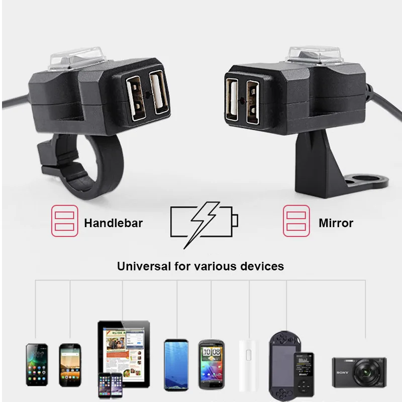 Motocykel 9-24V Dual USB Car nabíjačka adaptéra zásuvky s rýchlym nabíjaním nepremokavý pre Kawasaki Classic Vulcan 400 500 800 900
