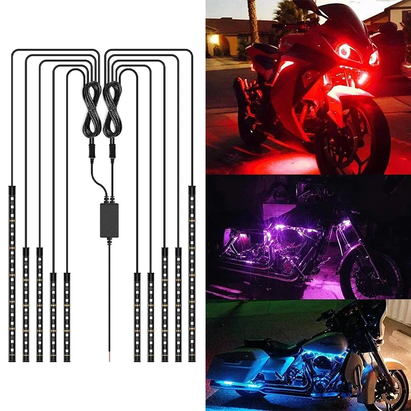 Motocykel automobil 12ks RGB App LED atmosféra Not Foot Light Ovládanie Flexibilný vodotesný zvukový ovládanie 12V dekoratívny lampa Strip