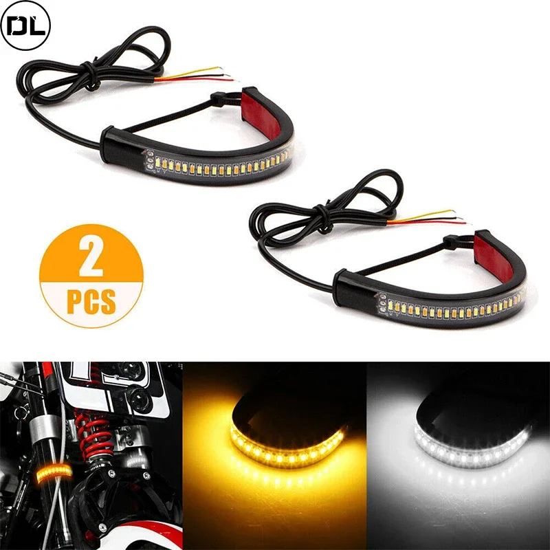 Motocykel LED svetlo pásik Motocykel hnací zákrut Signál Dvojfarebná biela žltá šok predný zavesenie absorbér Svetlo pásik