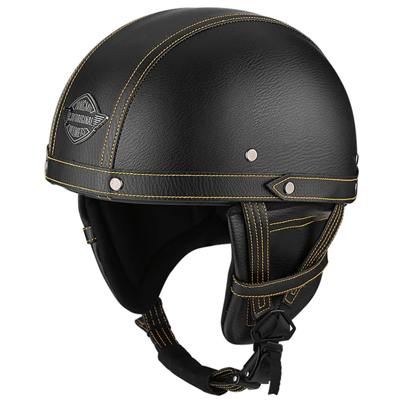 Motocykel Motorbike Rider Half Pu Leather Retro Helma Priež