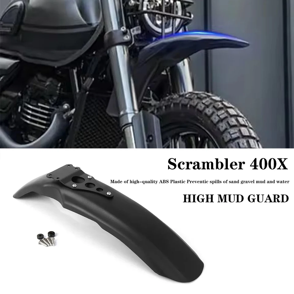 Motocykel predný vysoký bahenný blatník plastový kryt čierny trvanlivý pre Scrambler 400x Scrambler 400 x Scrambler400x 2024