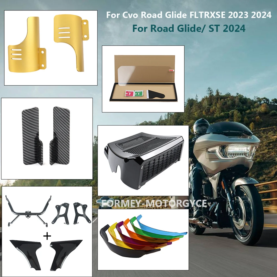 Motocykel temperovaný film, kryt prednej vidlice, bočný panel, čelné sklo, podvozok pre Harley CVO Road Glide Fltrxse Road Glide/ ST 2024