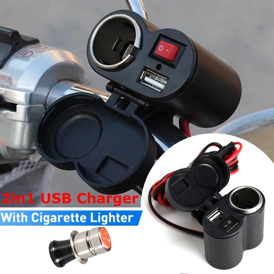 Motocykel USB nabíjačka cigareta zapaľovacia objímka na riadidlá motocykle s napájacím adaptérom s vodouprotesom pre navigáciu na telefón