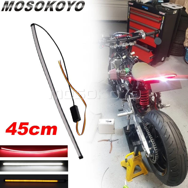 Motocykel červená jantárová LED LED 45 cm Sekvenčný prepínač prúdiace chvostové brzdové svetlo Running Turn Signal Svetl prúžk pre vozidlo pre nákladné auto