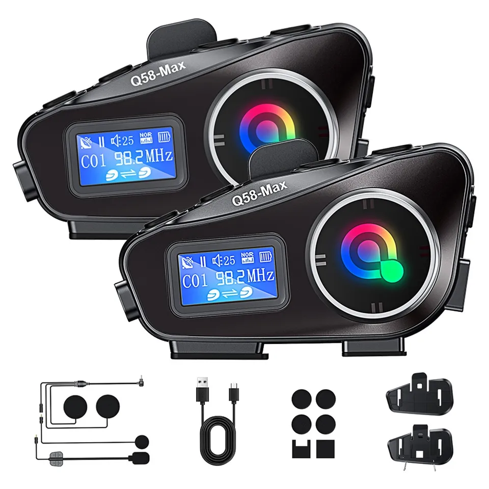 Motocyklová prilba Bluetooth Headset Q58 Max interkom LED osvetlenie Dual 500 m IP65 Rateddeep Waterproof Stereo FM Radio Interphone