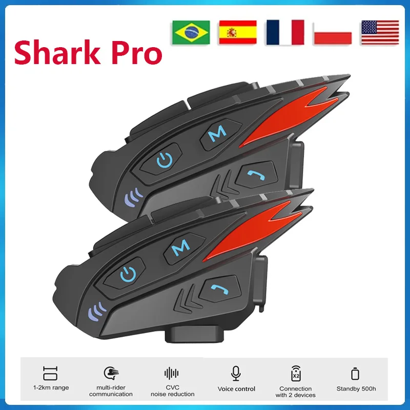 Motocyklová prilba Bluetooth Intercom Headset Shark Pro BT 5.1 IP65 nepremokavá CVC Denoise Hudobná zdieľanie hlasového ovládania FM Radio Radio