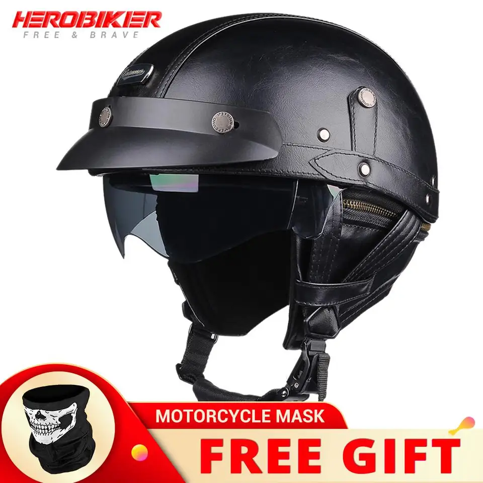 Motocyklová prilba koža retro kapacete de moto nemecká certifikácia certifikácie Casco Motobike polovičné prilby vintage muži ženy
