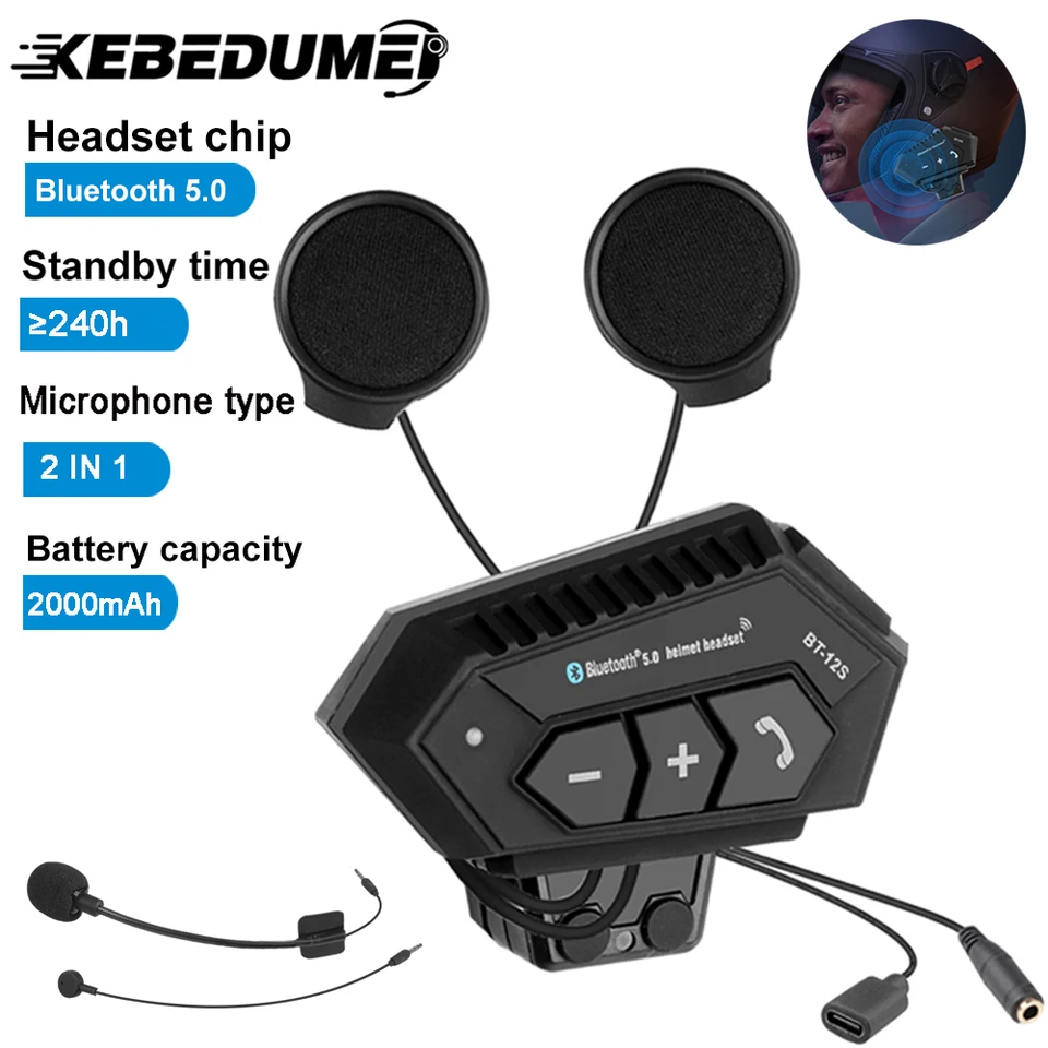 Motocyklová prilba náhlavnej súpravy Bluetooth 5.0+slúchadlá CSR 2000 mAh anti-interferencia Handsfree pre plnú/polovicu prilbu