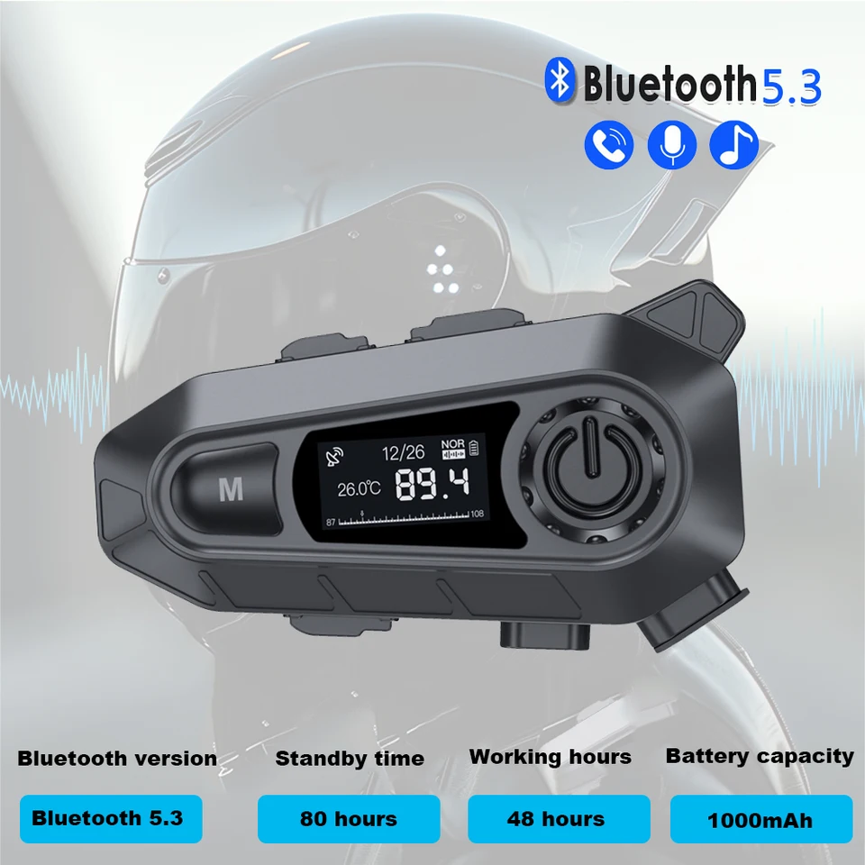Motocyklová prilba náhlavnej súpravy BT5.3 Wireless Handfree Call Witerproof Moto slúchadlá s FM Radio Music zdieľajú LED displej pre jazdca