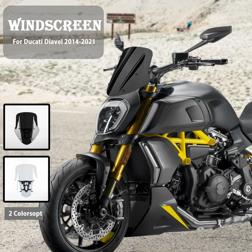 Motocyklové príslušenstvo pre Ducati Diavel 2014-2022 Krytý deflektor veterného štítu s čelným sklom čelného skla montážnej konzoly