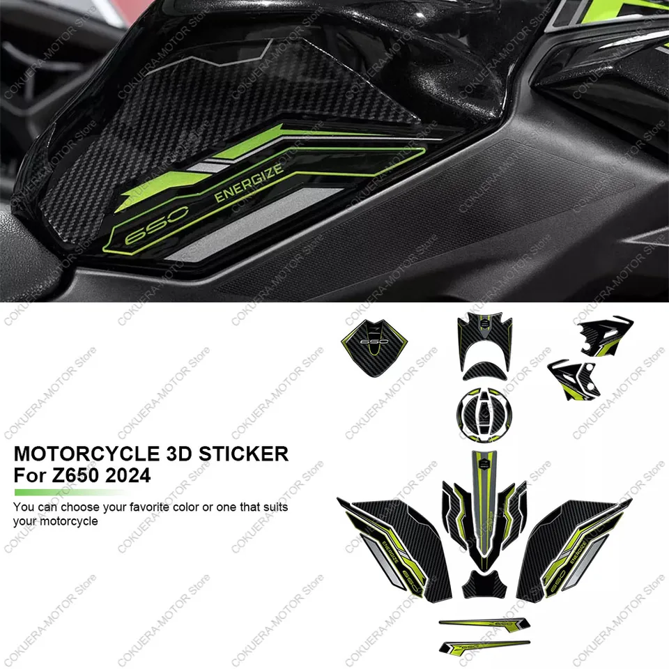 Motocyklové príslušenstvo pre ochranu motora Sticker 3D epoxidová živicia nálepka proti skĺzavému poškriabaniu pre Kawasaki Z650 2024 Tank Pad