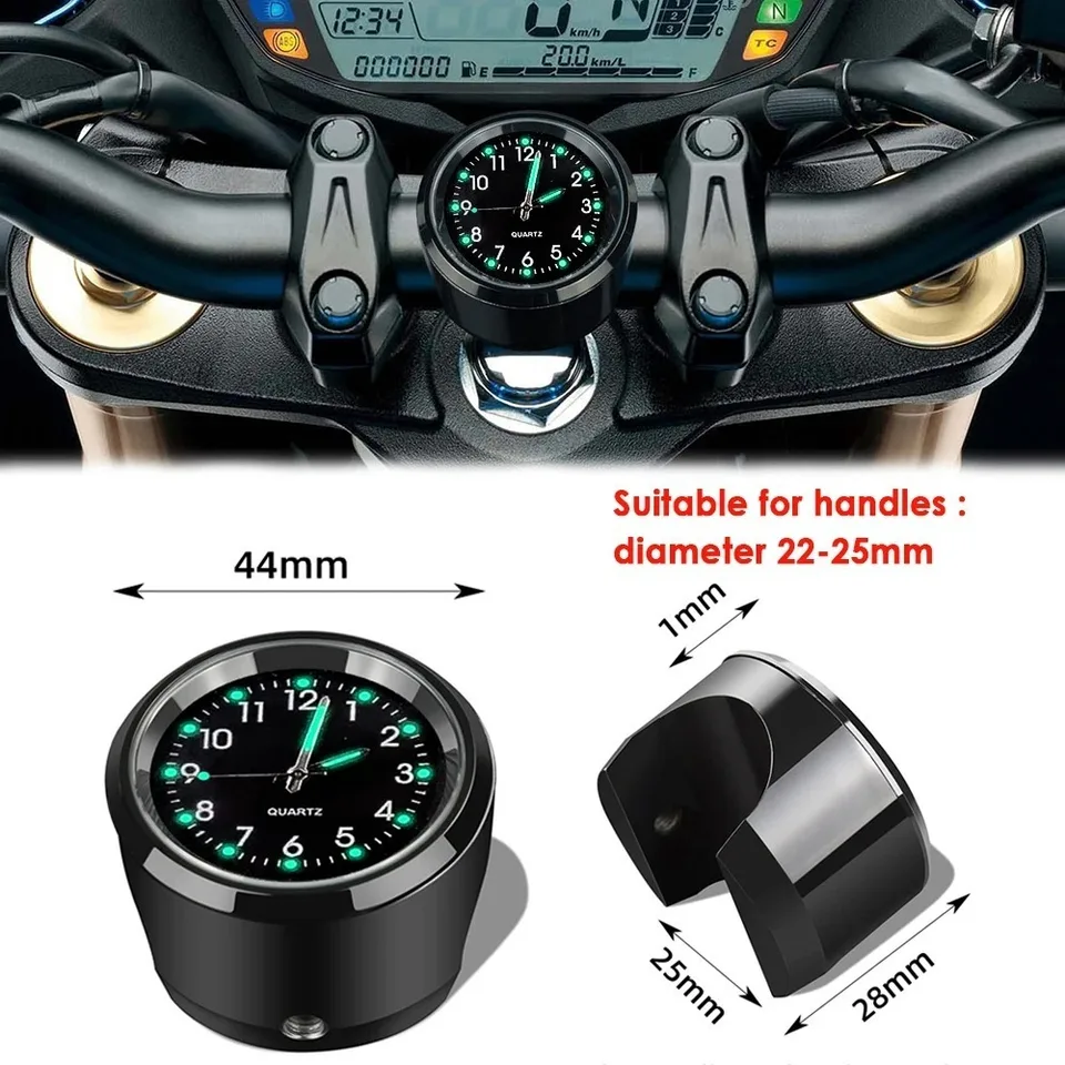 Motocyklové riadidlá hodiny hliníkový kremeň Luminous Watch Night Vision Waterproof Shockooffuspitual Buckle Motobike Bicycle Watch