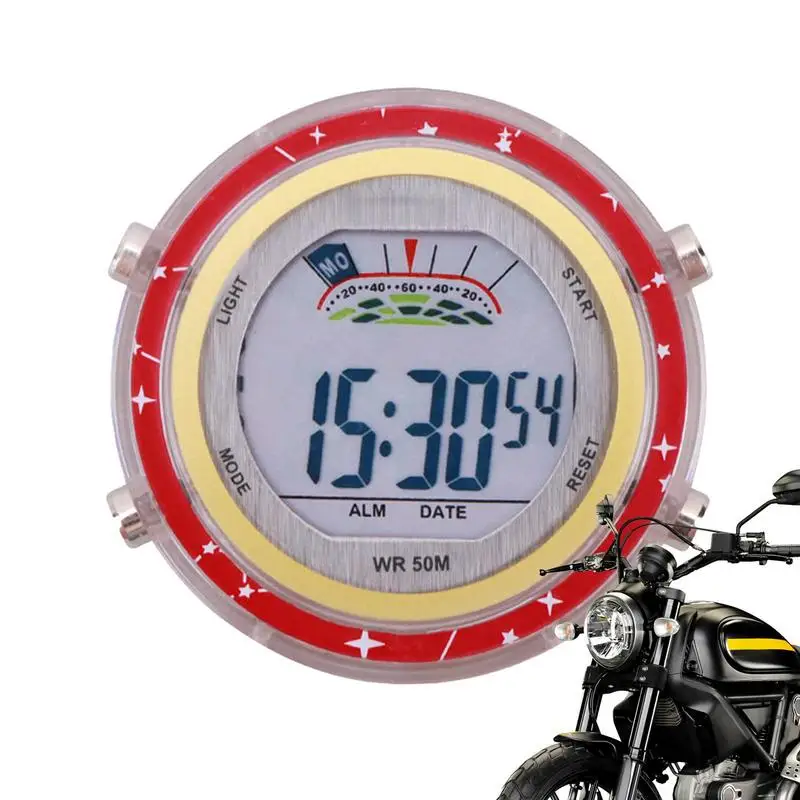 Motocyklové riadidlá na riadidlá, žiariace vytáčanie vodotesných riadidiel hodiniek Mini motocyklové hodiny Stričné ​​na motorke digitálne hodinky