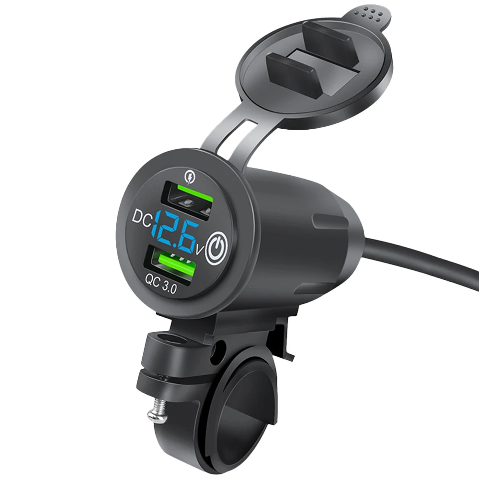 Motocyklové riadidlá nabíjačky duálne nabíjačku motocyklov USB Rýchly nabíjanie QC3.0 Motocyklové mobilné telefóny nabíjačka