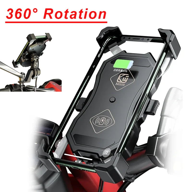 Motocyklový telefón Rýchle bezdrôtové nabíjanie rýchle nabíjanie USB nabíjačka Moto Motorbike Mirror Stand Support Support Mobile Runchar Mount