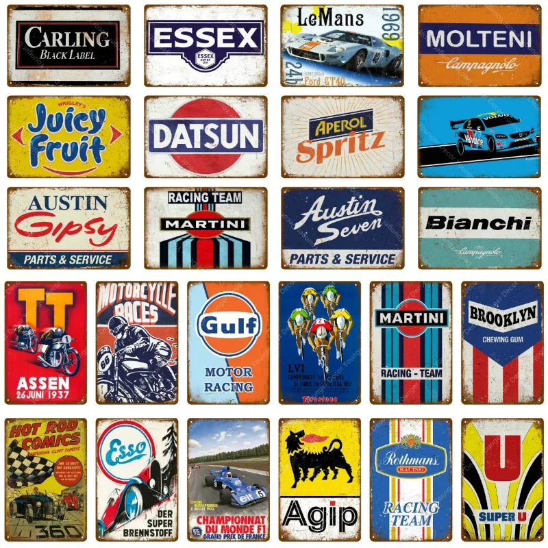 Motor Car Racing Team Vintage Metal Plate Bar Cafe Pub Ozdoby