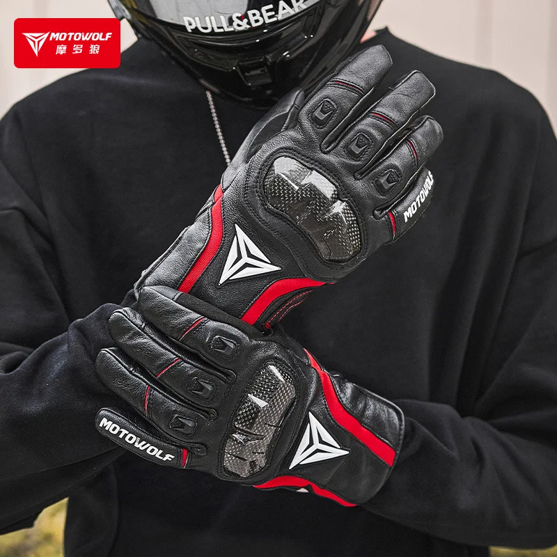 Motowolf Motocykel zimný cyklovanie 3mcotton plyšové rukavice z uhlíkových vlákien Prevencia vodného pádu ovčieho kože dotykovej rukavice obrazovky