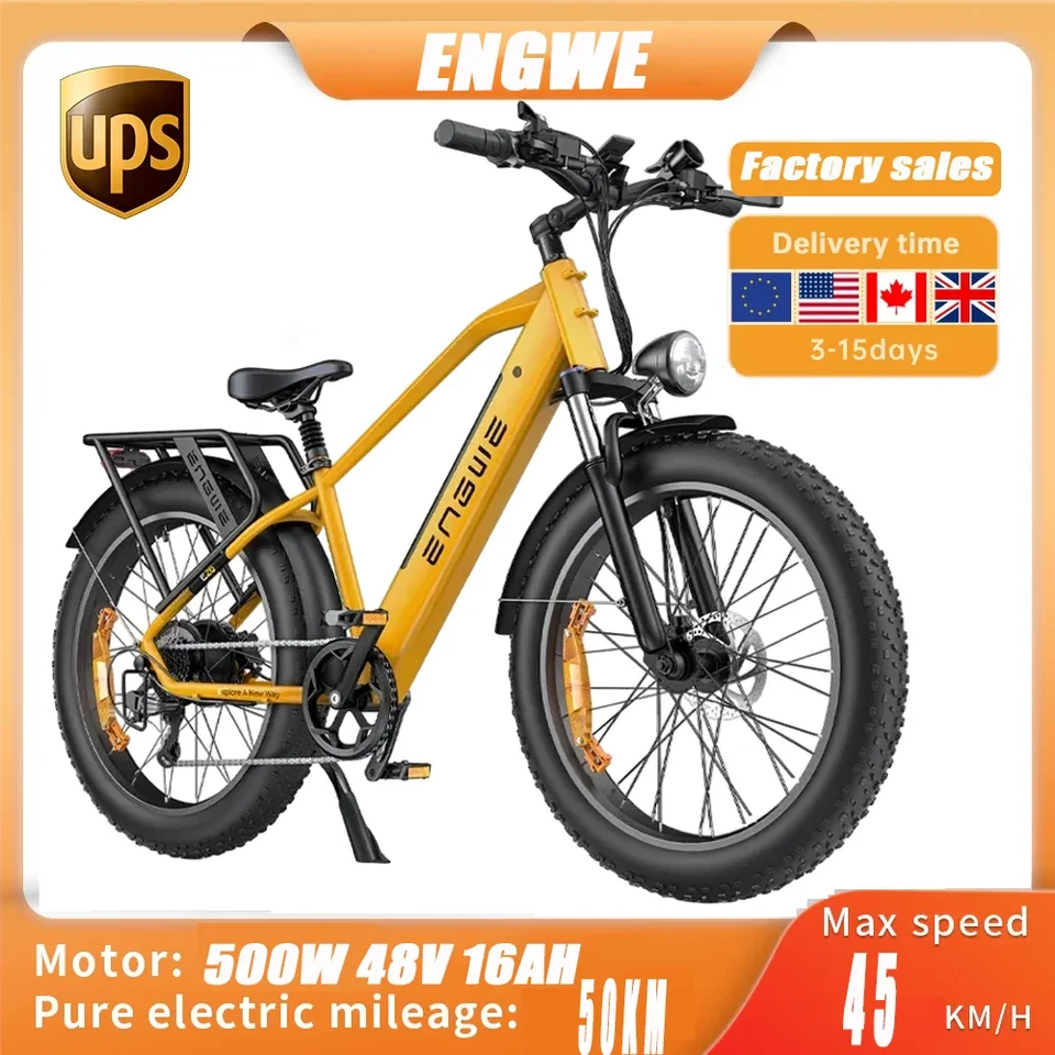 Mountain Electric Bike Engwe E26250W 48V16AH lítium batérie Hydraulické zavesenie Mesto Elektrické bicykle 26 palcov Snehový bicykel Snow