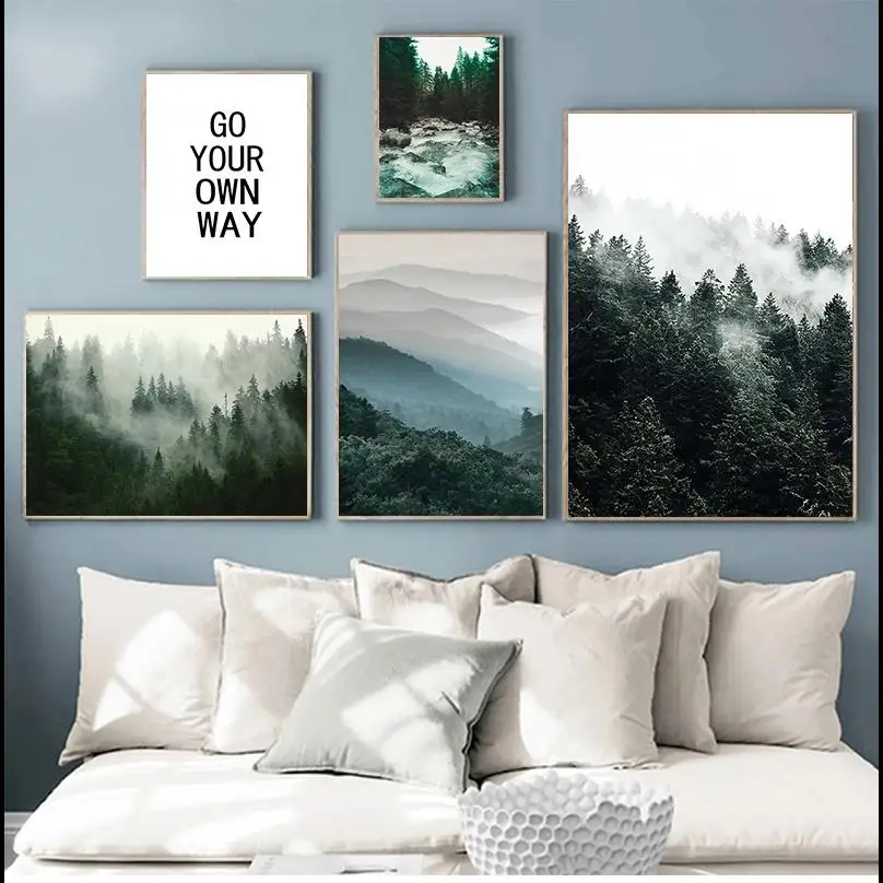 Mountain Fog Forest Canvas Paint