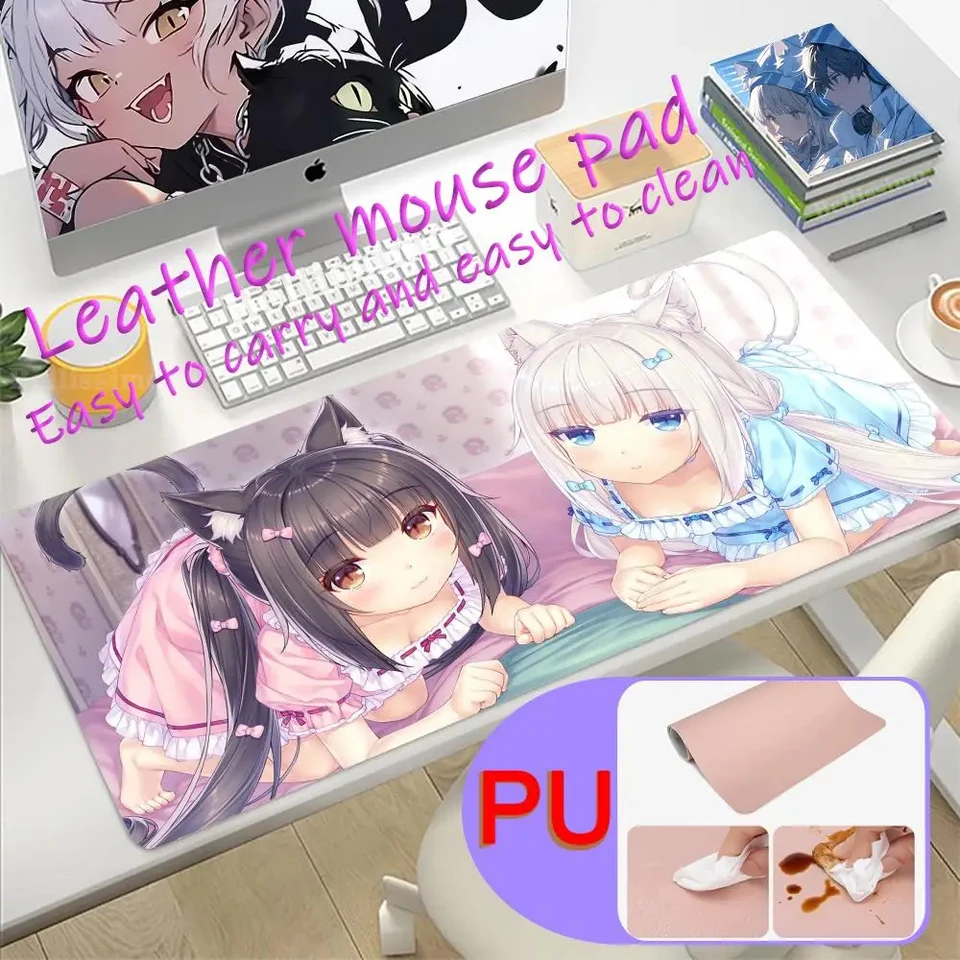 Mouse Office Gadget Desk Nekopara Gaming Mat Accessorie Pad Leather Pu Gaming Accessory Witerproof PC PC Gamer Mat prenosný