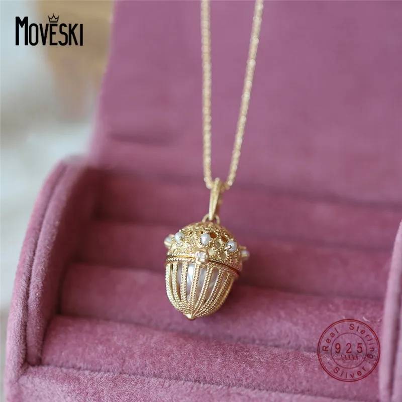 Moveski 925 Sterling Silver Creative Basket Pearl Náhrdelník pre dámske ľahké luxusné kúzlo