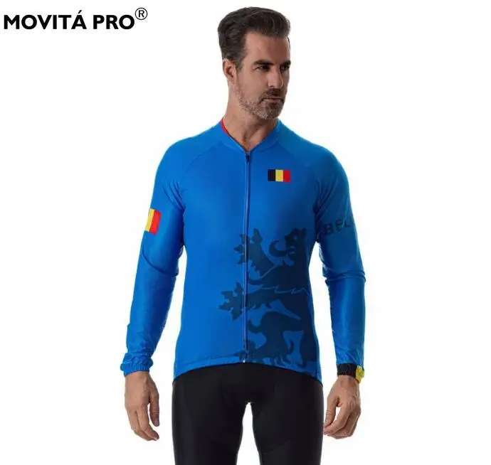 Movita Pro Men Belgicko s dlhým rukávom Cycling Jersey Jersey Jerseys Panty Najnovšia jesenná cyklistika Pro Team Racing Sportswear Uniforma