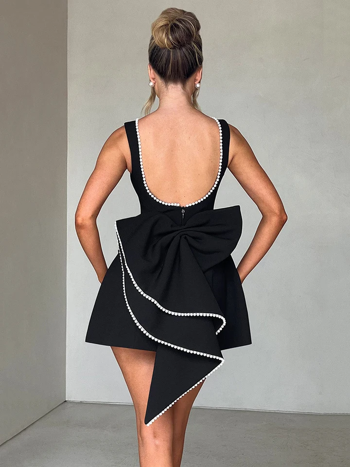 MOZISIIN PEARL BOW SEXY SEXY MINI MINI Šaty pre ženy móda módne zips bez rukávov High WAIST A-Line Club Party Elegantné